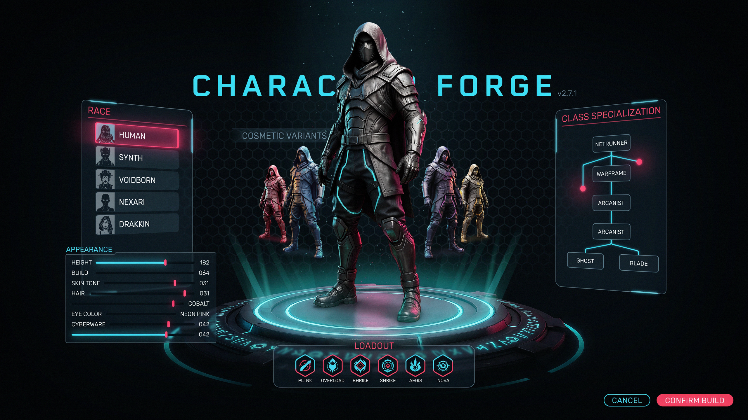 Spinboss character creation interface
